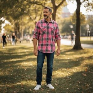 Dixxon x Shreddy "Shred Till You're Dead" Pink Plaid Flannel Size L